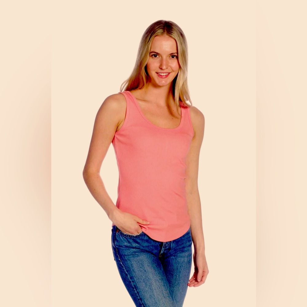 DKR Apparel Ribbed Scoopneck Tank Top-Coral